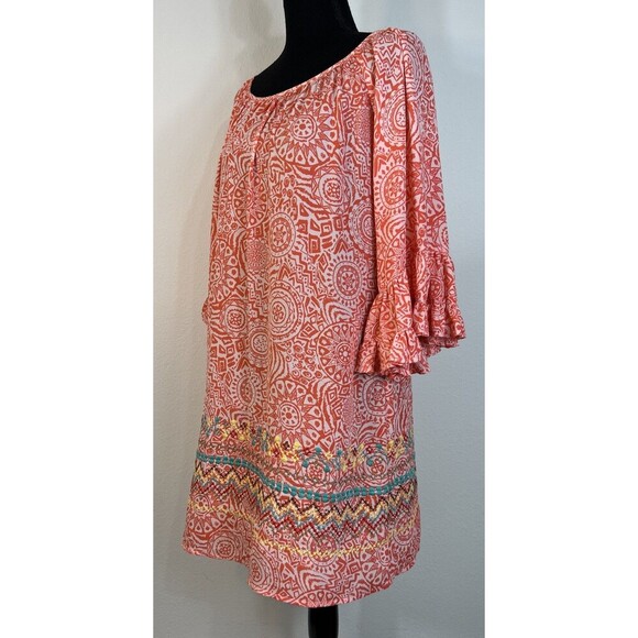 Anthropologie Uncle Frank Orange Embroidered Ruffle Mini Dress S (2/4) Geo Boho - Picture 5 of 10